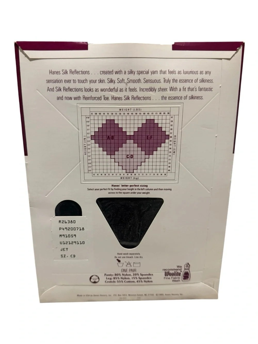 Hanes Silk Reflections Silky Control Top Pantyhose 718 Size CD Jet Reinf Toe
